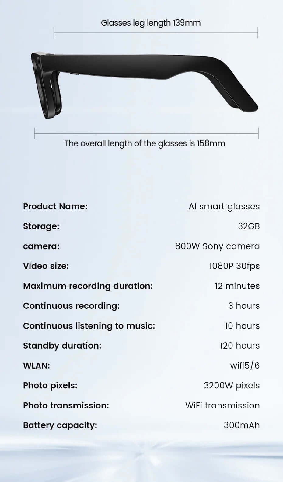 CyanVue AI Smart Glasses 8MP Camera Glasses with Music & Call Features