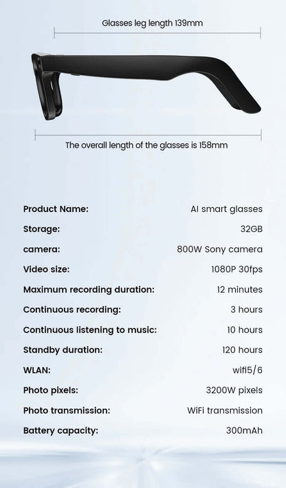 CyanVue AI Smart Glasses 8MP Camera Glasses with Music & Call Features