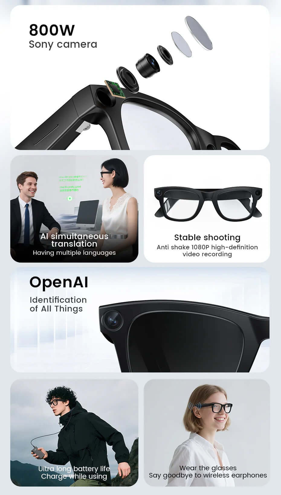 CyanVue AI Smart Glasses 8MP Camera Glasses with Music & Call Features
