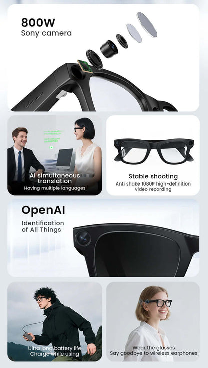 CyanVue AI Smart Glasses 8MP Camera Glasses with Music & Call Features